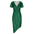 thumbnail image 3 of Mrat Robe à Paillettes pour Femmes Robe Midi Tendance Robe Douce avec Fente Latérale Robe à Manches Courtes Robes de Soirée S-105 Vert G, 3 of 5