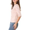 thumbnail image 4 of INSPIRE CHIC Hauts pour Femmes Non Doublés Col Rond Manches au Coude Coupe Ajustée T-Shirt Décontracté TP Rose Blanc, 4 of 8
