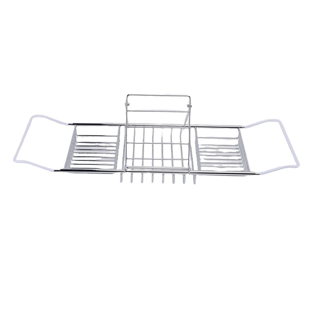 Panier de Baignoire Réglable et Extensible, Plateau de Baignoire Extra Grand Extensible en Acier Inoxydable avec Support pour Téléphone, Porte-Livres pour Étagère de Baignoire, Accessoires de Salle de Bain Pratiques pour Savon
