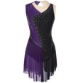 thumbnail image 4 of TiaoBug Justaucorps de Gymnastique pour Femmes à Paillettes avec Strass, Robe, Sans Manches, en Maille Transparente, Patchwork, Justaucorps à Jupe, Violet G, 4 of 7