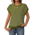 thumbnail image 4 of Pisexur Hauts pour Femmes Décontractés en Lin Col Rond Grande Taille Imprimé Manches Courtes T-shirt Blouse, Hauts d'Été pour Femmes Café,L, 4 of 4