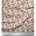 thumbnail image 1 of Soimoi Green Modal Satin Fabric Floral & Pomegranate Fruits Print Sewing Fabric BTY 42 Inch Wide, 1 of 1