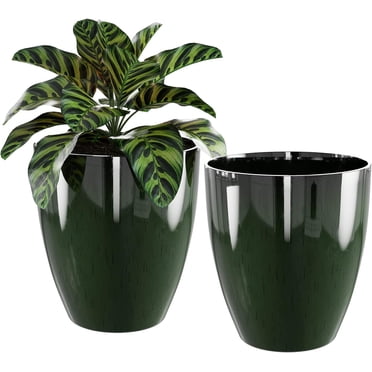 QCQHDU Ensemble de 2 Pots de Plantes, Pot de Plante de 10 Pouces pour Plantes d'Intérieur et d'Extérieur avec Trou de Drainage, Pots à Fleurs Jardinière Décorative Moderne pour Plantes de Jardin (Vert)