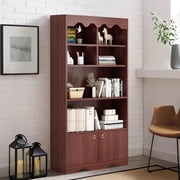 5 Tier Bookshelf with Doors, 63 Inch Tall Bookshelves and Bookcases, Modern Wood Book Shelf, Freestanding Display Shelf Storage Organizer for Bedroom, Living Room, Office, Walnut