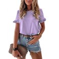 thumbnail image 2 of LYMAYTER S-2XL Female T-Shirt Tops Solid Color Fallow Tees Tops for Women Summer Soft Pullover Tees Tops, 2 of 8