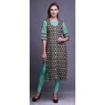 thumbnail image 2 of Bimba Kurtis Indiennes Longues Droites Imprimées à Manches 3/4 pour Femmes, Tunique d'Été, 2 of 6