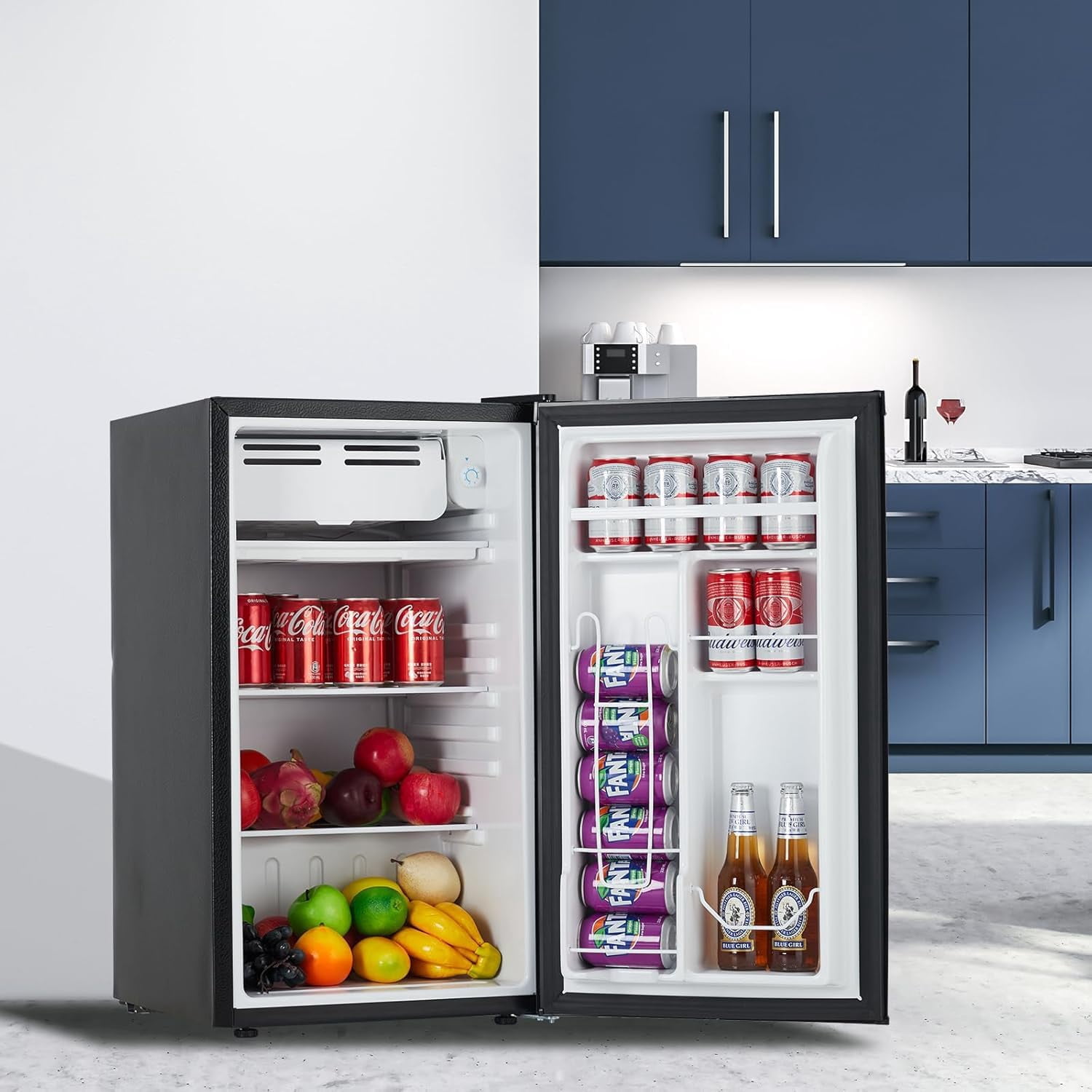 Kojooin 3.2 Cu. Ft. Mini Fridge with Freezer, Single Door Compact Refrigerator with Adjustable Thermostat, Silver