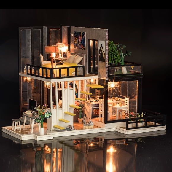 Amdohai Miniature Super Mini Size Doll House Model Building Kits Wooden Furniture Toys DIY Dollhouse Girl Bedroom September Forest