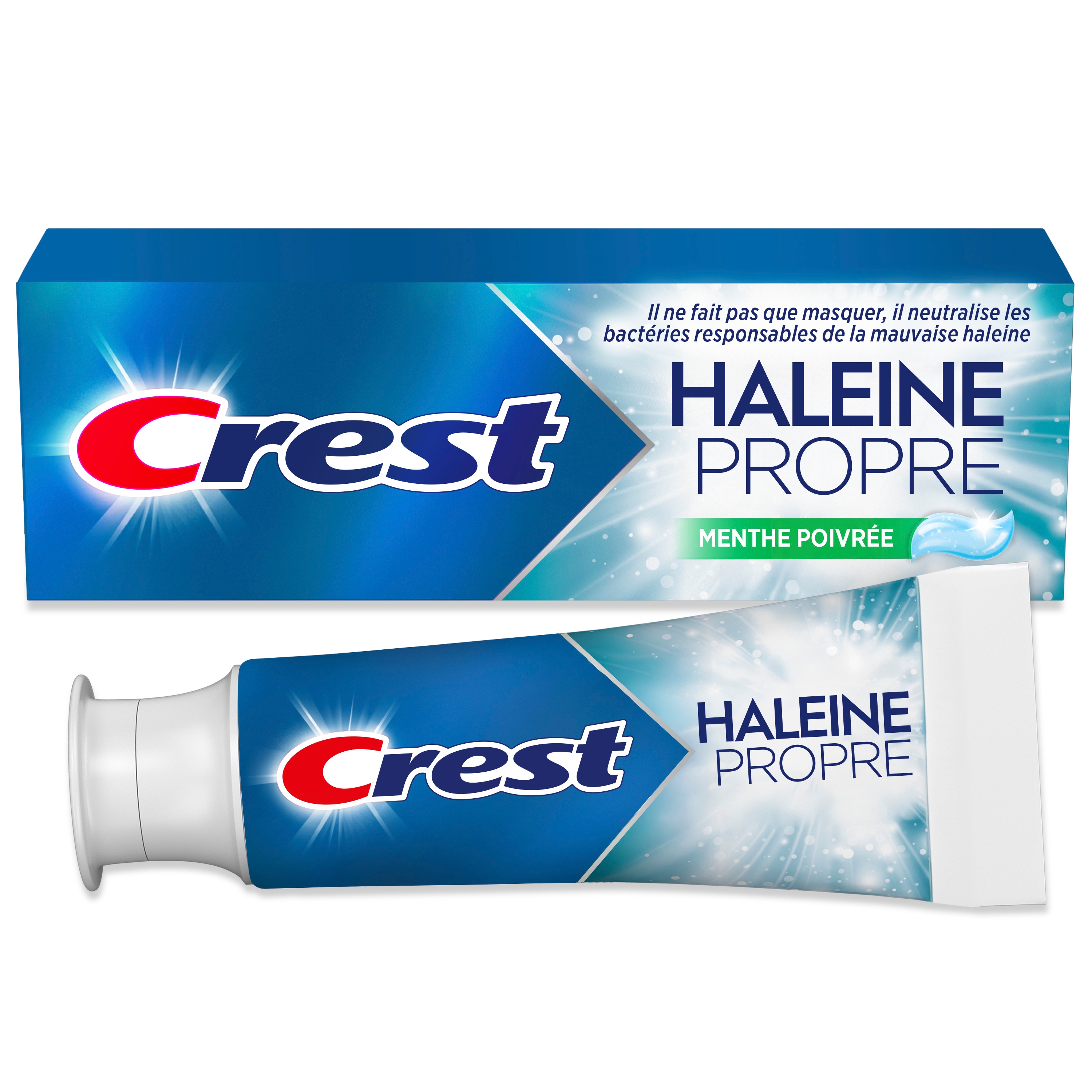 Dentifrice Crest Haleine propre Menthe verte 100 mL : neutralise la mauvaise haleine, protège contre les bactéries, combat la carie, rafraîchit l’haleine, blanchit en douceur