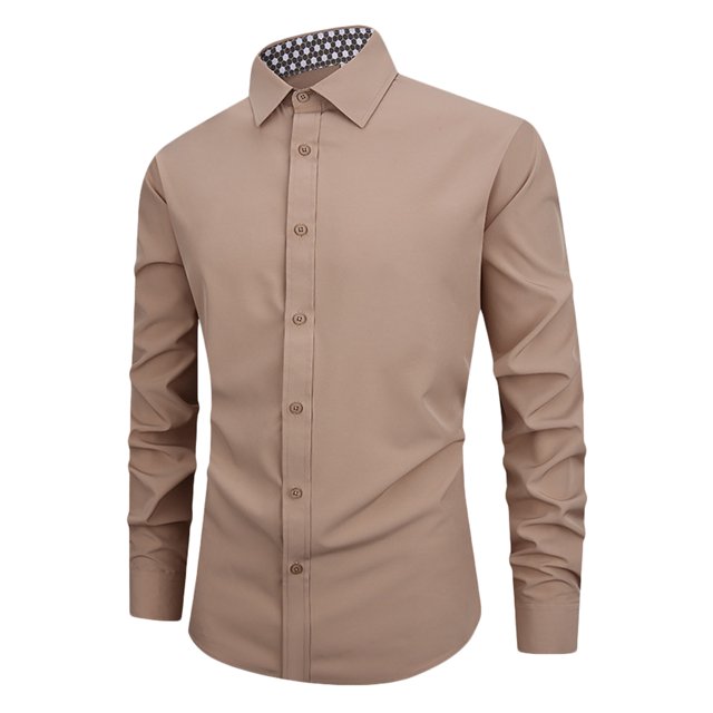 RXIRUCGD Chemise Décontractée pour Hommes, Manches Longues, Col Rabattu, Khaki, Taille : L