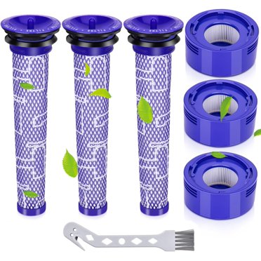 Filter for Dyson, Replacement Vacuum Cleaner Filters for Dyson V8 V7 Absolute Animal Motorhead, 3 HEPA Post-Filters, 3 Pre-Filters, Replaces Parts # 965661-01 and 967478-01