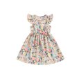 thumbnail image 1 of EYIIYE Robe Midi d'Été pour Petite Fille 1T-8T, Robe Trapèze à Manches Volantées pour Tout-Petit, Imprimé Floral, Col Rond, Robe Décontractée, Col Rond, Robe de Princesse à Fleurs pour Fête, Mode pour Enfants, Vêtements Mignons pour les Vacances, 1 of 6