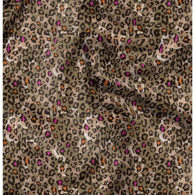 Soimoi Brown Heavy Canvas Fabric Leopard Animal Skin Decor Fabric Printed Yard 58 Inch Wide