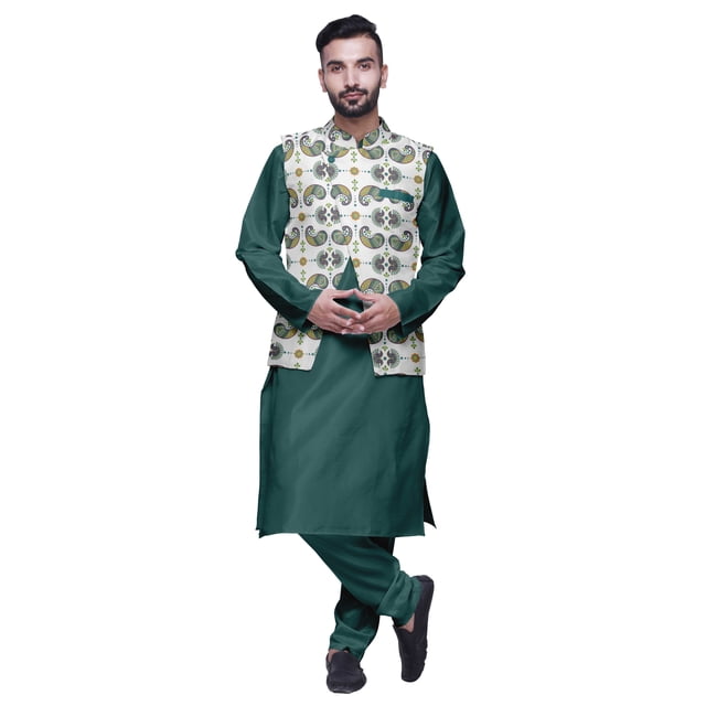 Atasi Solid Kurta Churidar With Printed Jecket Set For Mens Summer Party Wear