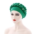 thumbnail image 1 of Fashion Women Beading Braid Hat Muslim Ruffle Cancer Wrap Cap Sleep Caps Satin Lined Hair Bonnets, 1 of 2