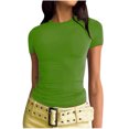 thumbnail image 1 of AherBiu Plus Size Crop Tops for Women Basic Stretchy Short Sleeve Crew Neck Slim Fitting Going out Solid Color T Shirts Tops, 1 of 7