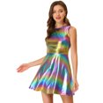 thumbnail image 1 of INSPIRE CHIC Robe d'Halloween pour Femme Sans Manches Taille Haute Scintillante Évasée Mini Robe Bleu Violet TG, 1 of 1