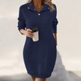 thumbnail image 4 of Robes de Fête de Thé pour Femmes Automne Hiver à Manches Longues Col Roulé Robe Chandail Boutonnée Unie à Revers Tricot Mini Robe Chandail S-262 Bleu Marine P, 4 of 7