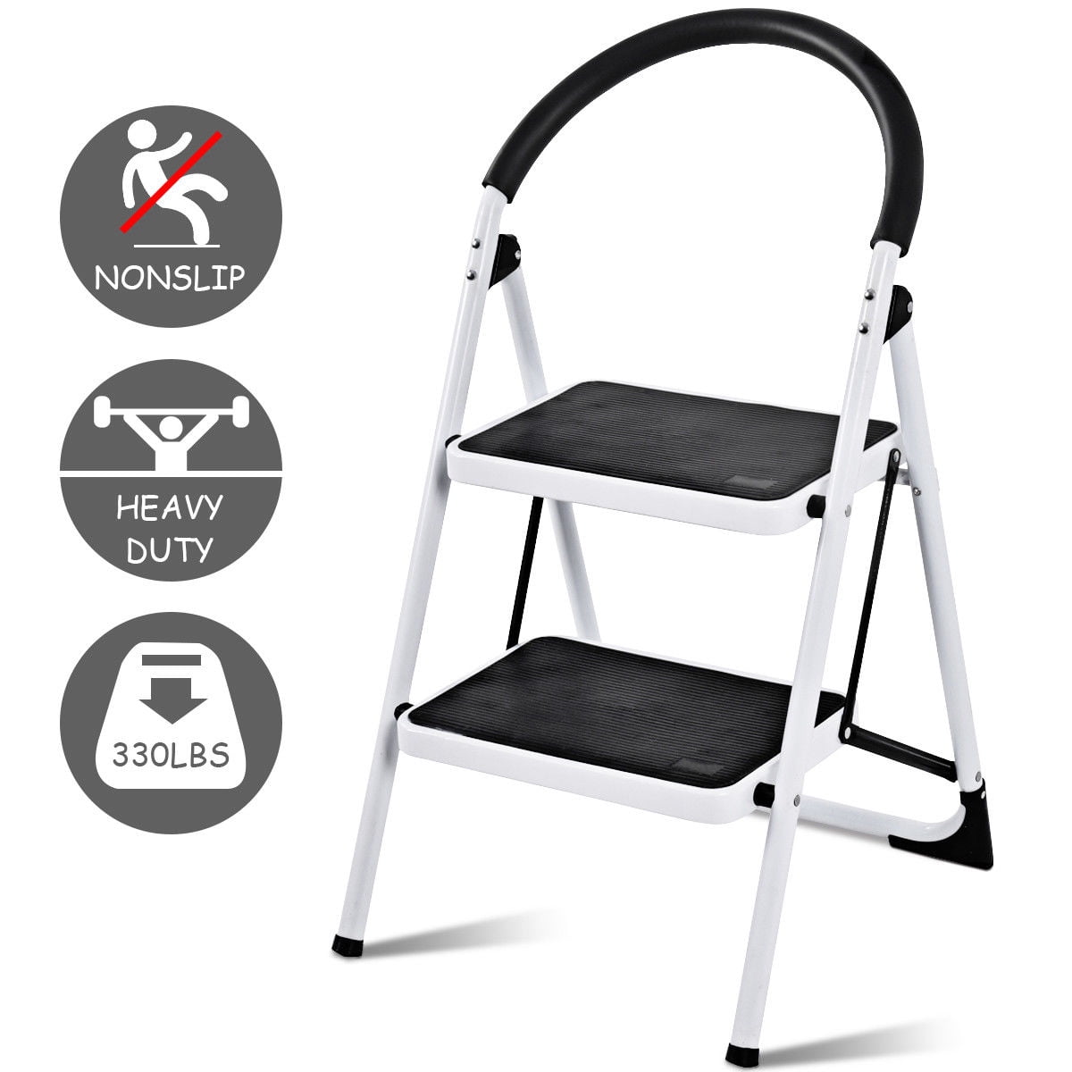 Costway 2 Step Ladder Folding Stool Heavy Duty Industrial Lightweight 330lbs