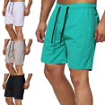thumbnail image 1 of Knee Length Summer Shorts Solid Color Quick Drying Wide Leg Drawstring Men Fitness Shorts Streetwear, 1 of 13