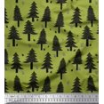 thumbnail image 1 of Soimoi Green Moss Georgette Fabric Snow & Cedar Tree Printed Fabric 1 Yard 42 Inch Wide, 1 of 5