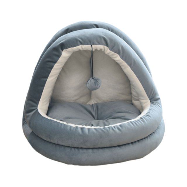 Lit pour Chat Intérieur, Nid de Chat, Confortable Semi-Fermé Lavable, Tente pour Animaux de Compagnie L Bleu Foncé