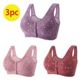 thumbnail image 2 of Lenpel Women's Plus Size Front Closure Bras 3 Pc No Underwire Printed Full Coverage Bralettes Comfortable Everyday Bras(Purple,Small), 2 of 7