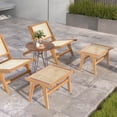 thumbnail image 4 of Costway 2 PCS Ottoman Footstool Natural Teak Wooden Foot Rest with Handwoven Rattan Indoor, 4 of 8