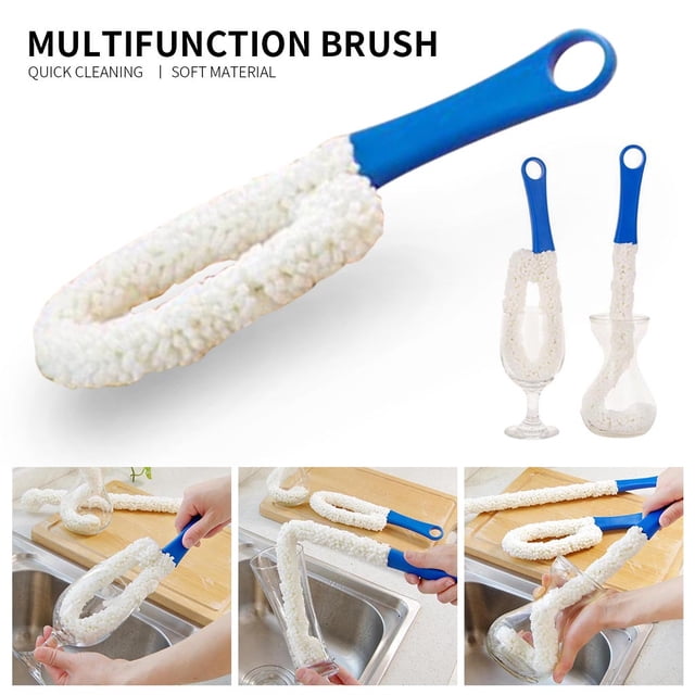 Oleegame 1PC Cleaning Brush Wine Brush Cup Glass Handle Long Kitchen Bottle 2PC Cleaning Sponge Cleaner Kitchen,Dining & Bar Blue