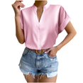 thumbnail image 1 of Hauts pour Femmes de Couleur Unie à Boutons T-Shirts Blouse à Col en V, 1 of 7