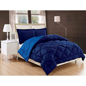 Elegant Comfort All Season Comforter and Year Round Medium Weight Super Soft Down Alternative Reversible 3-Piece Comforter Set, Full/Queen, Navy Blue/Light Blue
