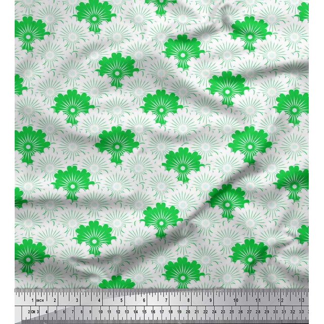 Soimoi Green polyester Crepe Fabric Artistic Floral & Scale Geometric Decor Fabric Printed Yard 42 Inch Wide