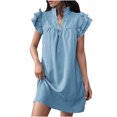 thumbnail image 1 of FcBaudy Robe à Manches Courtes à Col en V, Robes d'Été pour Femmes, Robes pour Femmes Mode Robe Décontractée pour Femmes - Robe à Col en V à Manches Courtes Longue Robe à Taille Longue Jupe Plissée en Soie Glacée pour Dames, 1 of 5