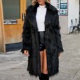 thumbnail image 1 of LSLJS Womens Ladies Warm Faux Furry Long Coat Jacket Winter Solid V-neck Outerwear, 1 of 6