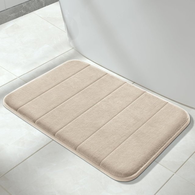 ORUYROP Memory Foam Bath Mat Large Size 31.5 by 19.8 Inches, Soft and Comfortable, Super Water Absorption, Non-Slip, Thick, Machine Wash, Easier to Dry for Bathroom Floor Rug, Beige