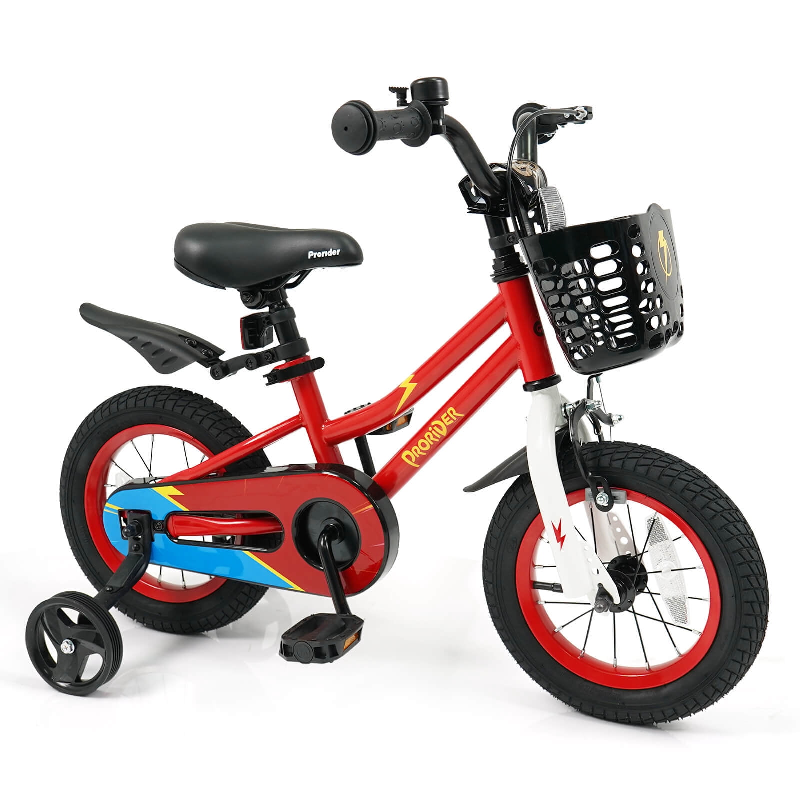 Costway 12" Kid's Bike with Removable Training Wheels & Basket for 3-4 Years Red Red