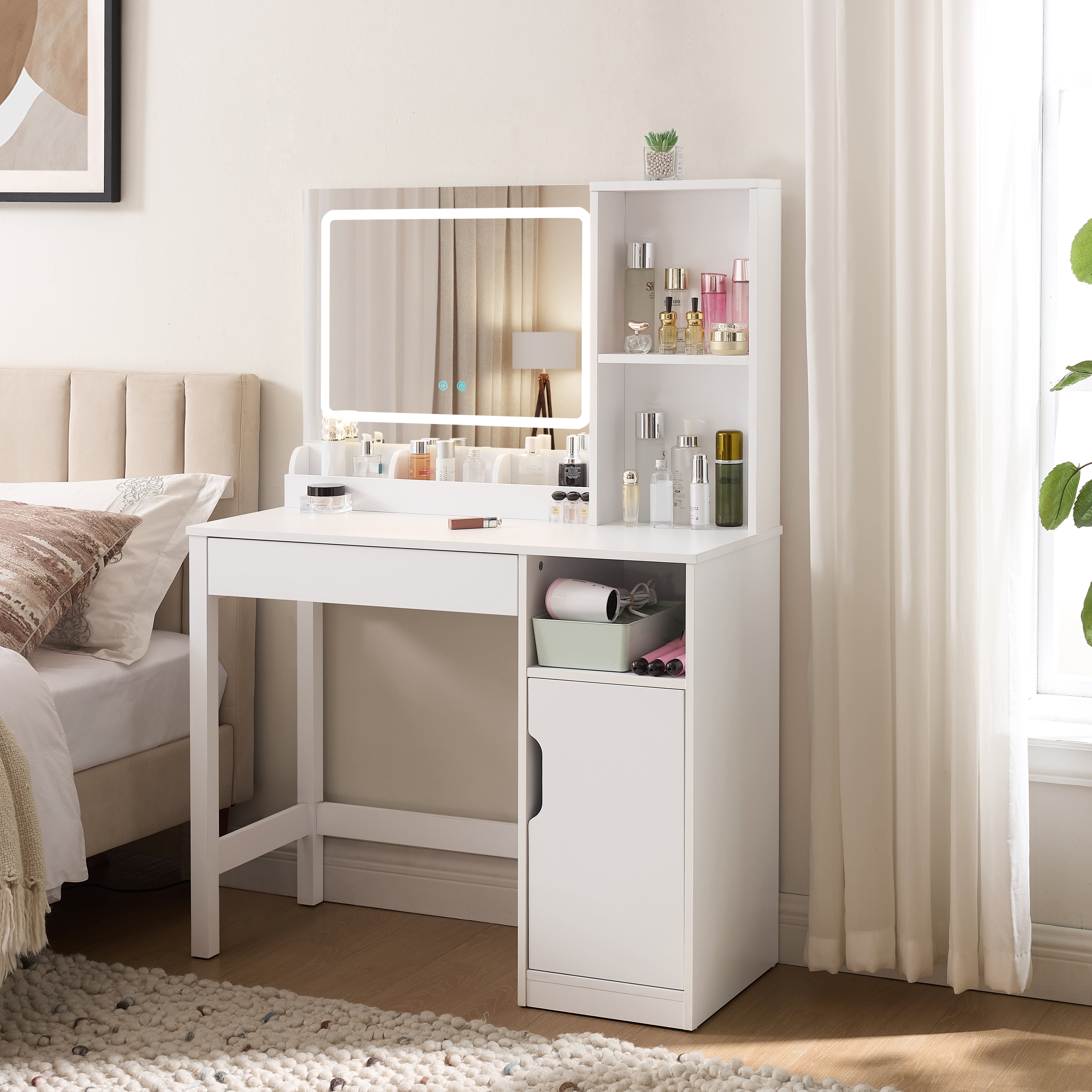 Mainstays Coiffeuse avec miroir éclairé et rangement