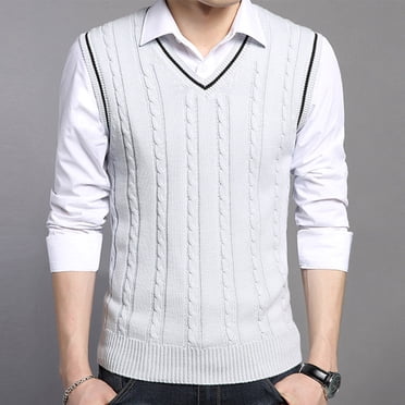 Dvkptbk Gilet Chandail pour Hommes Homme Décontracté Tricoté Coton Col en V Gilet Chandail Sans Manches Hauts Chandail Blouse Vêtements d'Automne en Liquidation