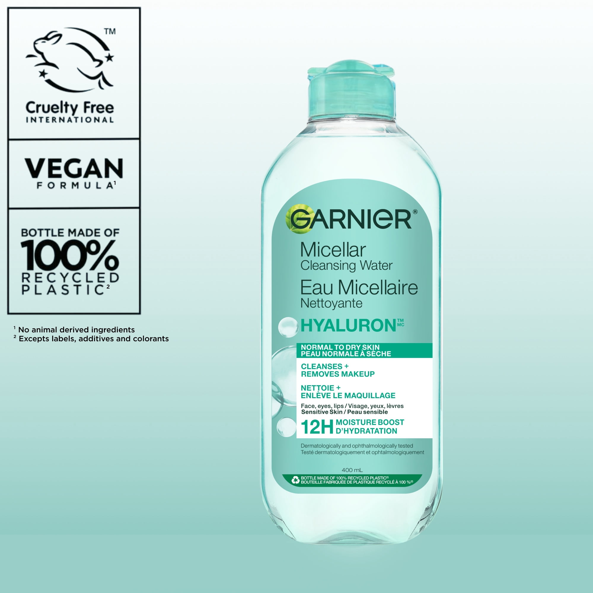 Garnier Eau Micellaire Nettoyante Tout-en-1 à L'acide hyaluronique, Convient Aux Peaux Sensibles, Cruelty Free International et Végétalien