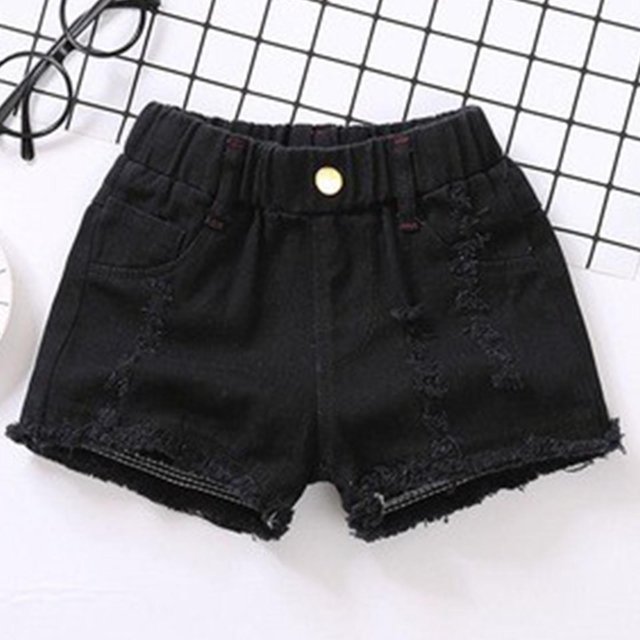 Popular Picks,Versatile Denim Shorts, Solid Color, Button Pocket, Ripped Style, For Kids, Comfortable Fit, Playtime Fashion, Kids Shorts Timeless Wardrobe Staple|Cotton,Black,Sopatenor