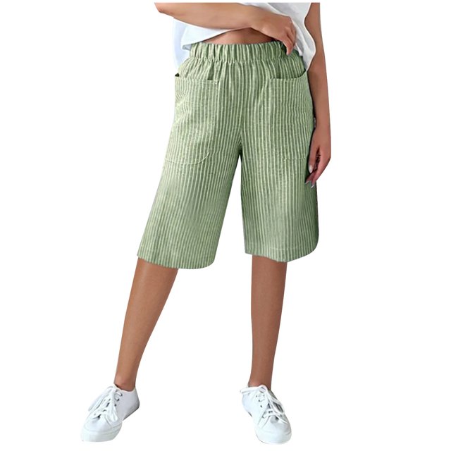 AherBiu Shorts Droits Taille Haute à Rayures pour Femmes avec Poches, XXXX-Large