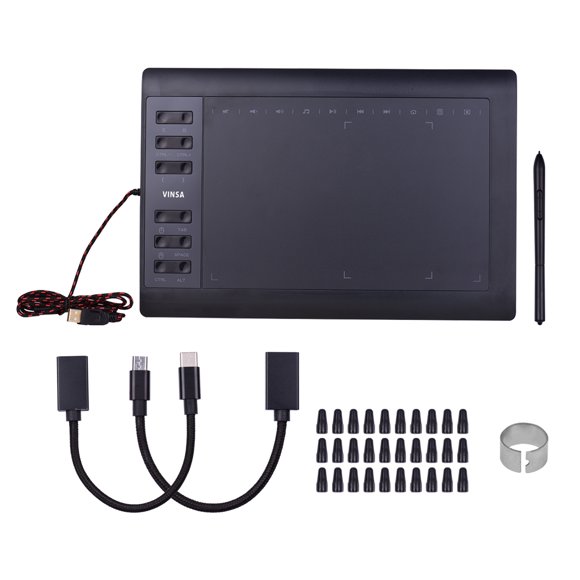10x6 Inch Professional Graphics Drawing Tablet 12 Express Keys with 8192 Levels Battery-Free Stylus/30pcs Nibs/Pen Clip/2pcs OTG Cable Support PC/Laptop Connection Compatible with Windows for Paintin