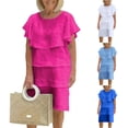thumbnail image 1 of Gspmoly Robes d'Été pour Femmes, Robe Décontractée Unie à Col Châle et Col Rond pour Femmes, Robes Habillées pour Femmes en Liquidation, 1 of 6