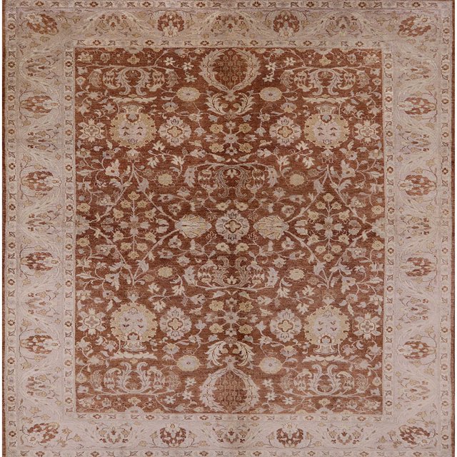 Ahgly Tapis d'Intérieur Carré Mid-Century Moderne Châtaigne Rouge Oriental, 7 Pieds Carré