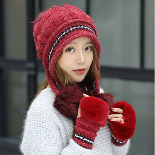 Fashion Hat Winter Woolen Hat Plus Velvet Ear Protection Hat Women Knitted Hat