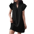 thumbnail image 1 of FcBaudy Robe à Manches Courtes à Col en V, Robes d'Été pour Femmes, Robes pour Femmes Mode Robe Décontractée pour Femmes - Robe à Col en V à Manches Courtes Longue Robe à Taille Longue Jupe Plissée en Soie Glacée pour Dames, 1 of 5