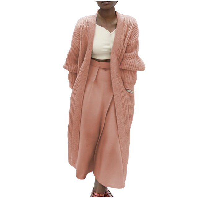 Yuyuzo Cardigan Sweaters for Women Long Sleeve Open Front Knit Solid Color Mid-Long Sweater Fall Winter Cardigan