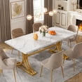 thumbnail image 3 of Fnova 63" Modern Dining Table, Rectangular White Faux Marble Top Kitchen Table, Stylish Metal Trestle Legs, Seats 4 to 6 for Dining Room & Kitchen, Living Room, 3 of 12