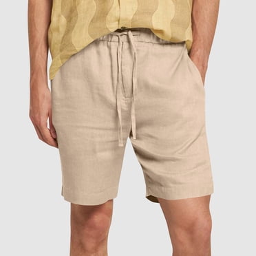 Gspmoly Shorts d'Été pour Hommes, Shorts Décontractés pour Hommes Musclés Imitation Coton et Lin Texture Shorts Couleur Unie à Cordon Pantalon Cinq Quarts Mince Shorts pour Hommes Maillots de Bain pour Hommes Cadeaux de Vacances Kaki m