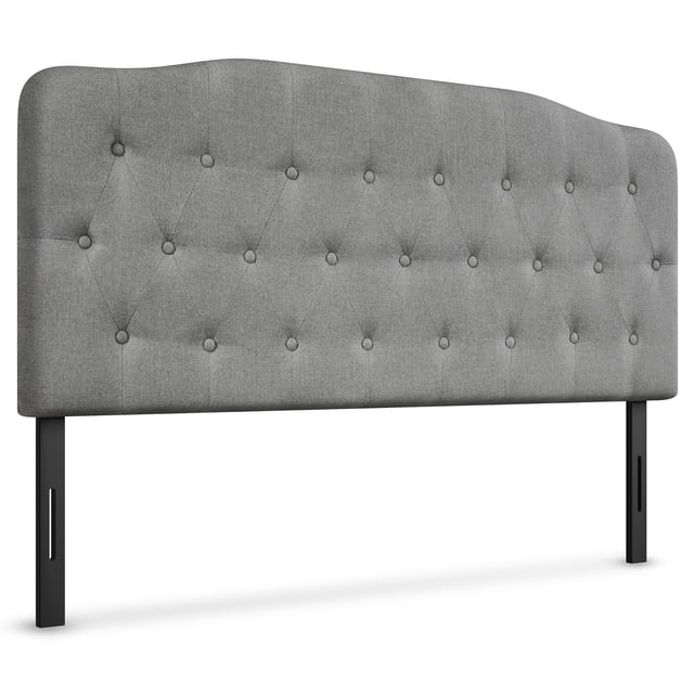Costway Tête de Lit Grand Rembourrée en faux Lin Gris Pâle avec design Capitonné à Boutons. Présente des Hauteurs Réglables de 38 Pouces Ou 53 Pouces, une construction Robuste en Contreplaqué et MDF, et des Pieds en Métal Pré-Percés pour la Stabilité. Idéale pour les Installations de Meubles de Chambre et Offre un Dossier Confortable pour la Détente. Convient à la Plupart des Cadres de Lit Grand Format.